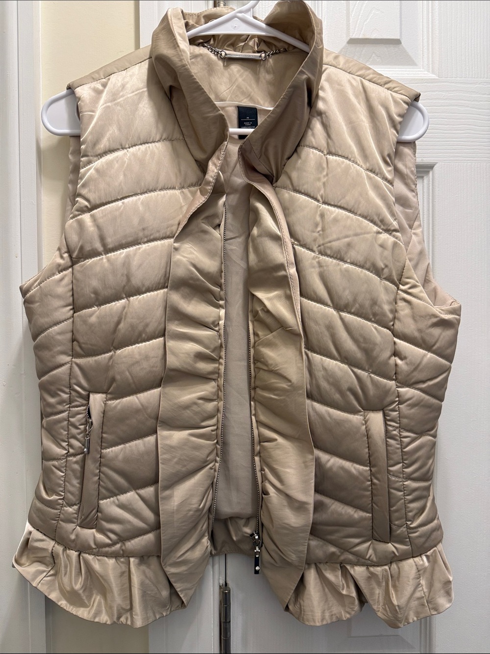 White House Black Market Quilted Ruffle-Hem Vest - Beige